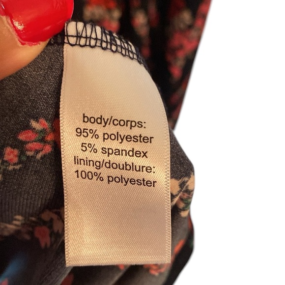 Maurice's Cold Shoulder Handkerchief Hem Navy Blue Pink Floral Midi Dress SZ 1 - Picture 14 of 15